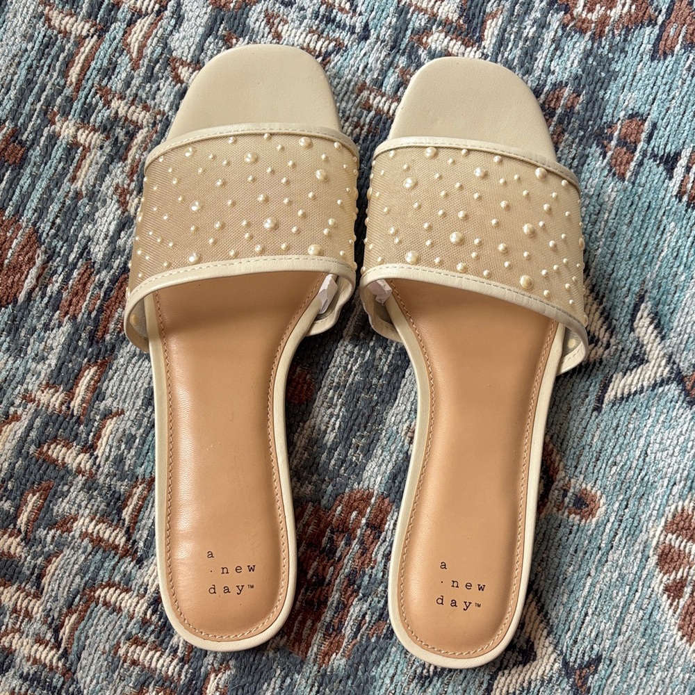a new day Cream Pearl-Embellished Slide Sandals